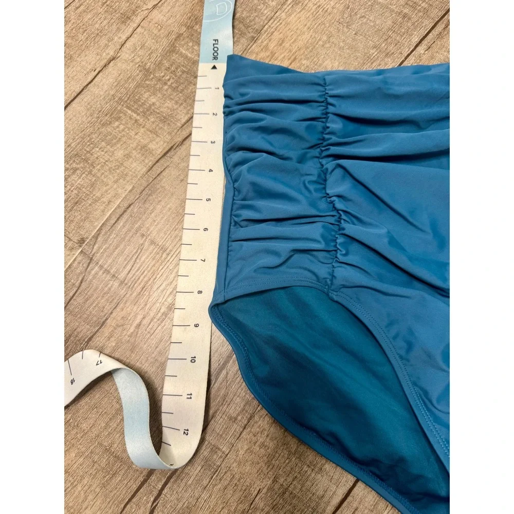 Shapermint Essentials High Waisted Control Bikini Bottom Teal Blue Ruched Medium